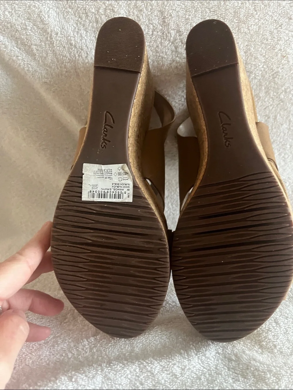 Clarks Beige Crisscross Wedge Sandals